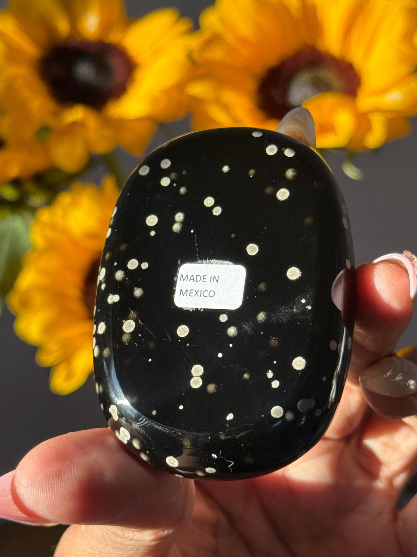 Stardust Obsidian Palm Stone – Rare Mexico Obsidian, Star-Dusted Pattern, Unique Mexican Obsidian