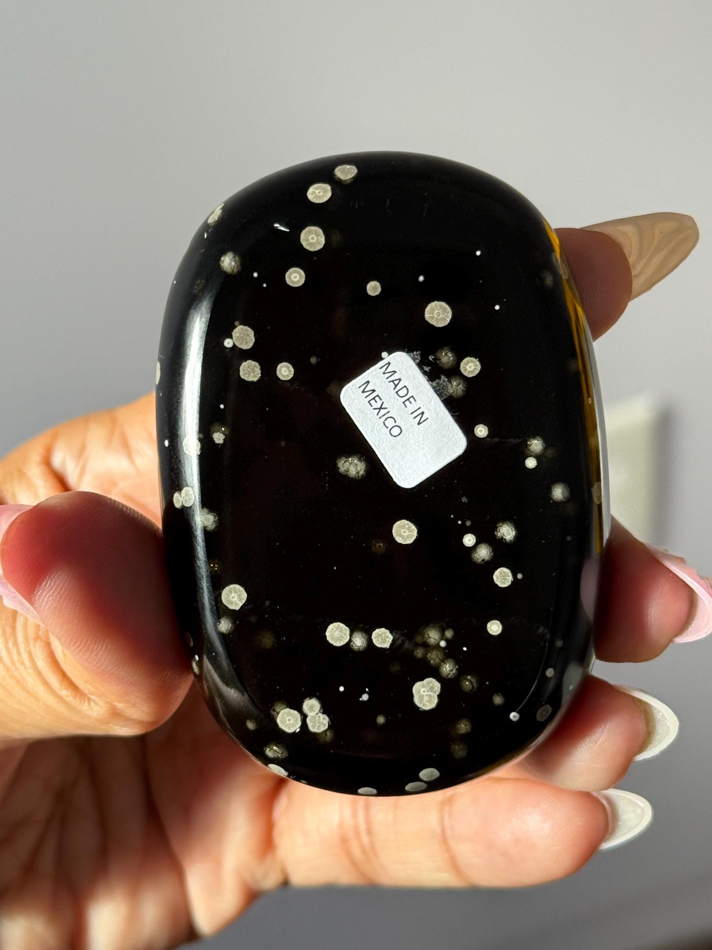 Stardust Obsidian Palm Stone – Rare Jalisco Obsidian, New Mexico Find, Matte Star-Dusted Pattern, Unique Mexican Obsidian