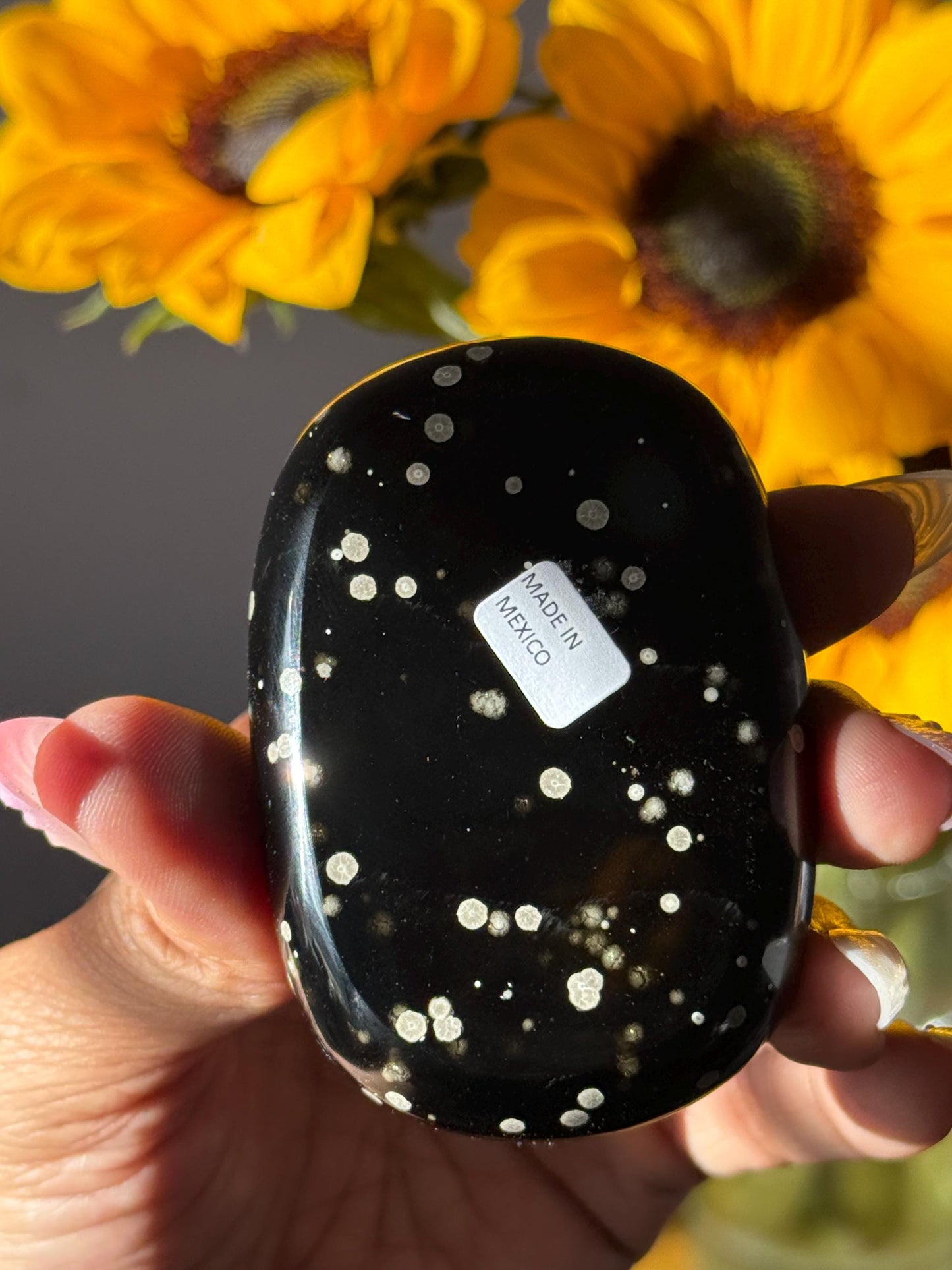 Stardust Obsidian Palm Stone – Rare Jalisco Obsidian, New Mexico Find, Matte Star-Dusted Pattern, Unique Mexican Obsidian