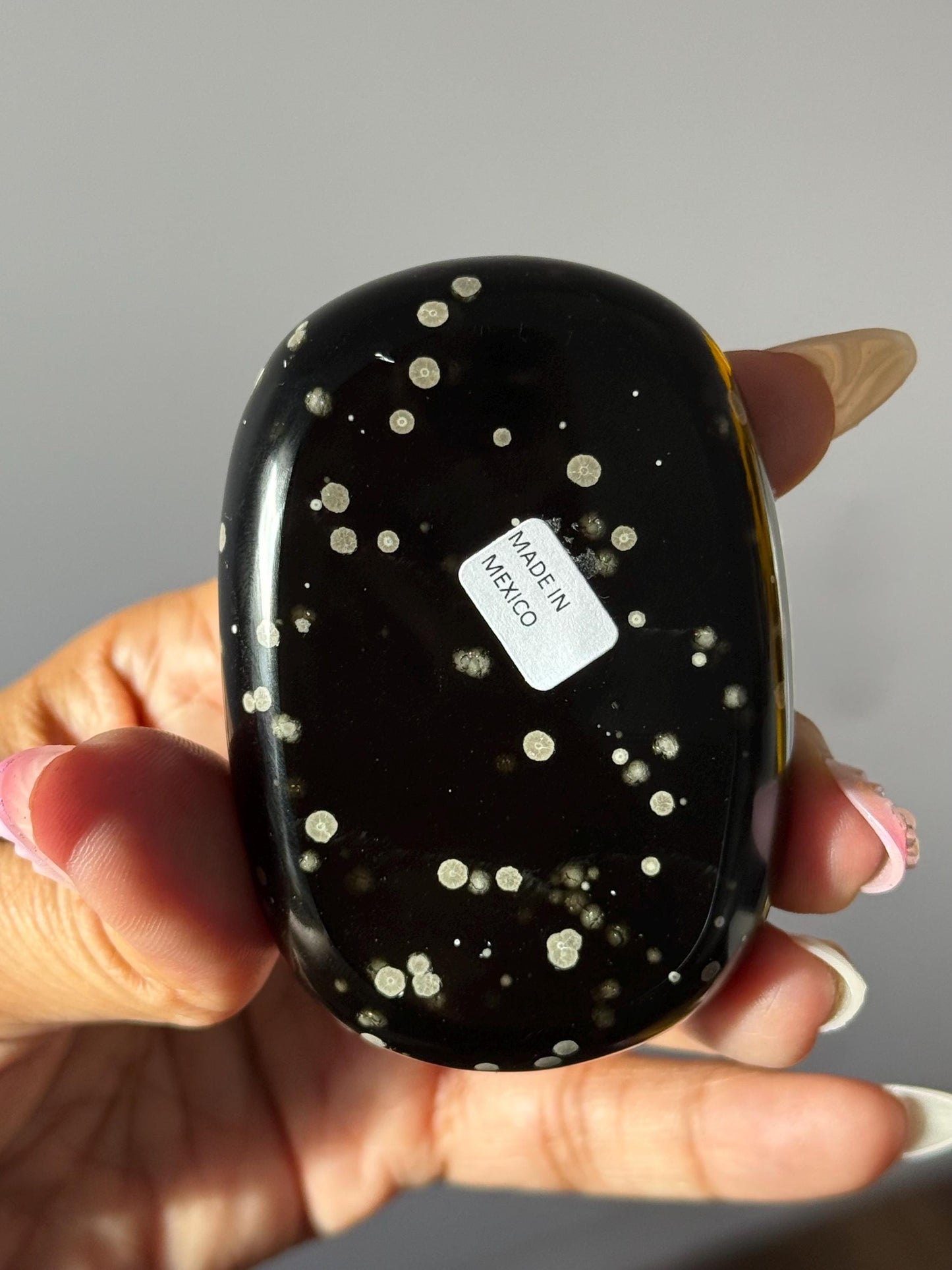 Stardust Obsidian Palm Stone – Rare Jalisco Obsidian, New Mexico Find, Matte Star-Dusted Pattern, Unique Mexican Obsidian