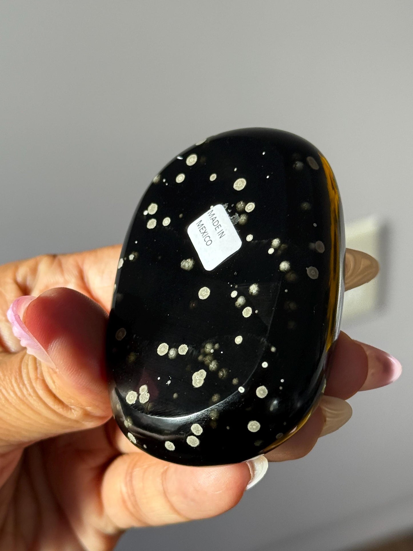 Stardust Obsidian Palm Stone – Rare Jalisco Obsidian, New Mexico Find, Matte Star-Dusted Pattern, Unique Mexican Obsidian