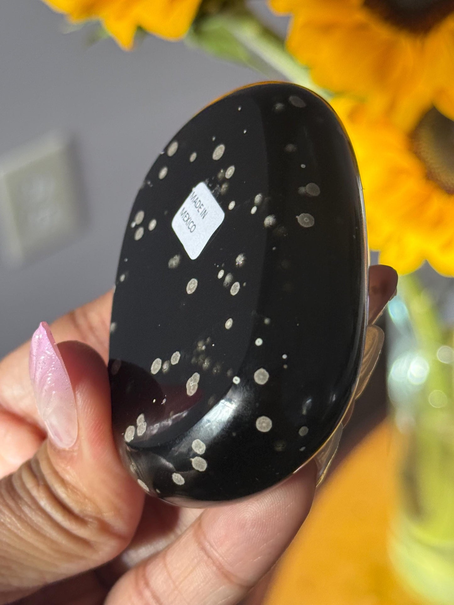 Stardust Obsidian Palm Stone – Rare Jalisco Obsidian, New Mexico Find, Matte Star-Dusted Pattern, Unique Mexican Obsidian