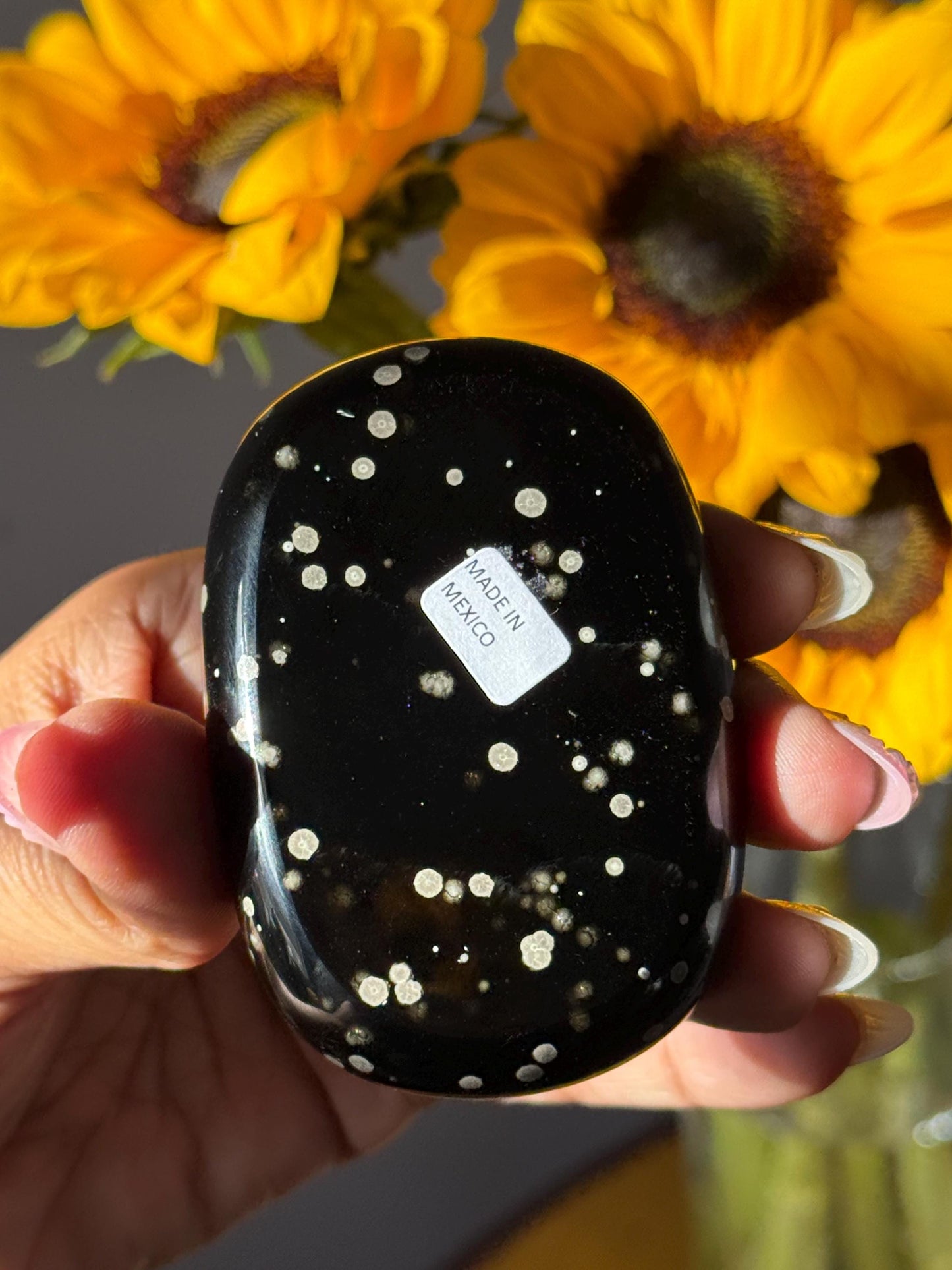 Stardust Obsidian Palm Stone – Rare Jalisco Obsidian, New Mexico Find, Matte Star-Dusted Pattern, Unique Mexican Obsidian