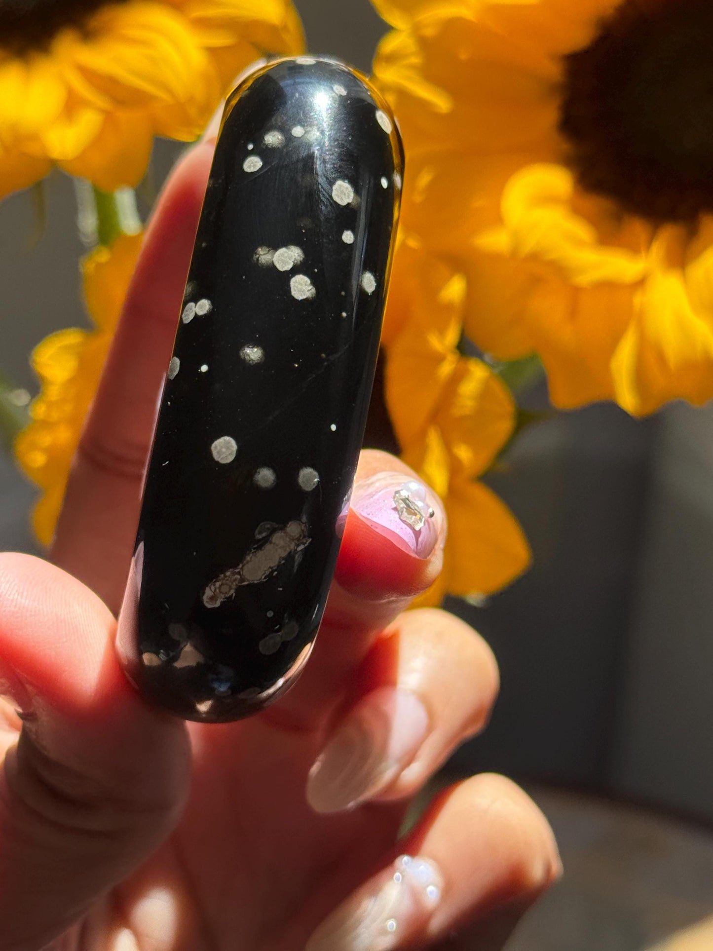 Stardust Obsidian Palm Stone – Rare Jalisco Obsidian, New Mexico Find, Matte Star-Dusted Pattern, Unique Mexican Obsidian
