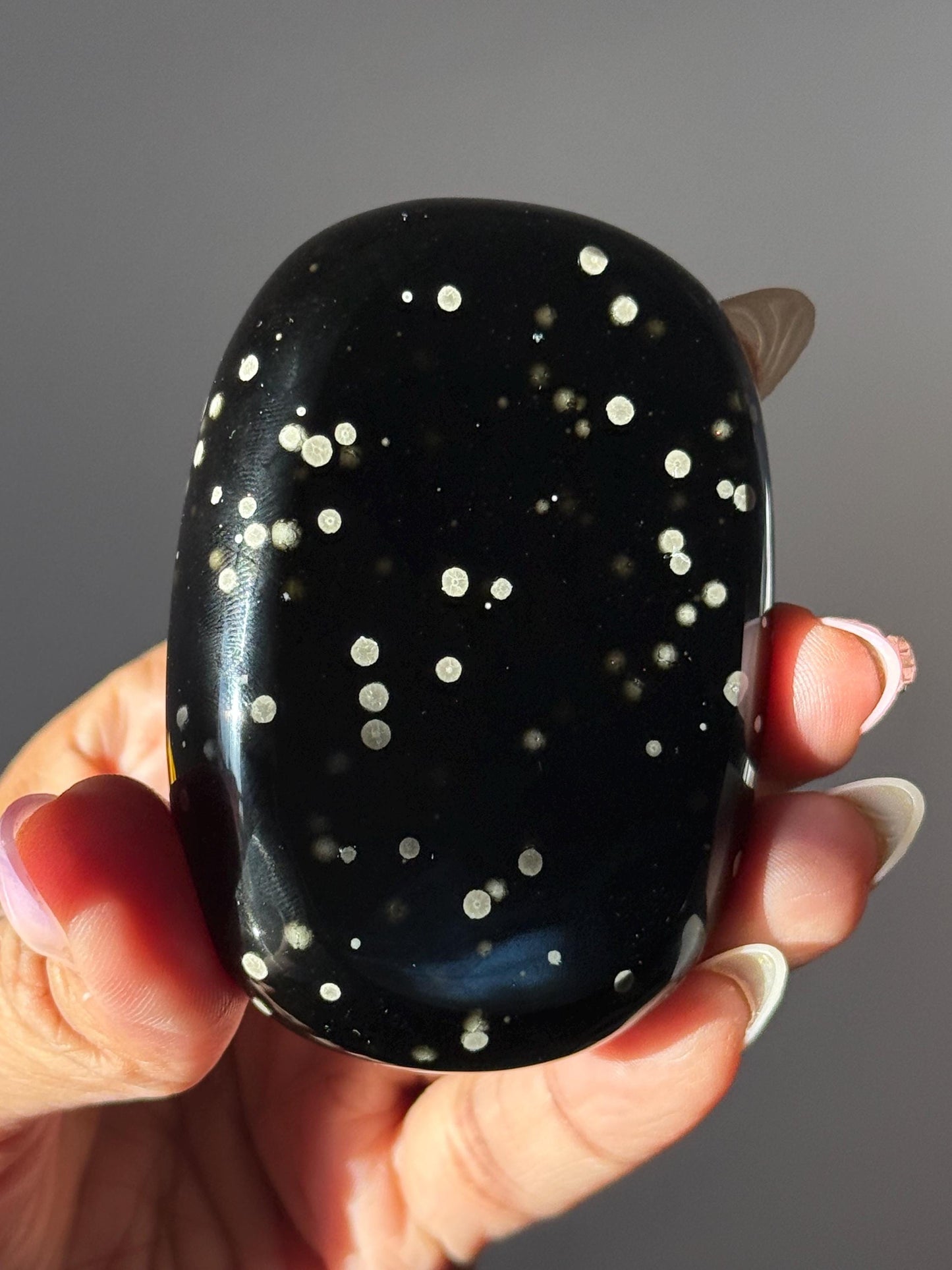 Stardust Obsidian Palm Stone – Rare Mexico Obsidian, Star-Dusted Pattern, Unique Mexican Obsidian