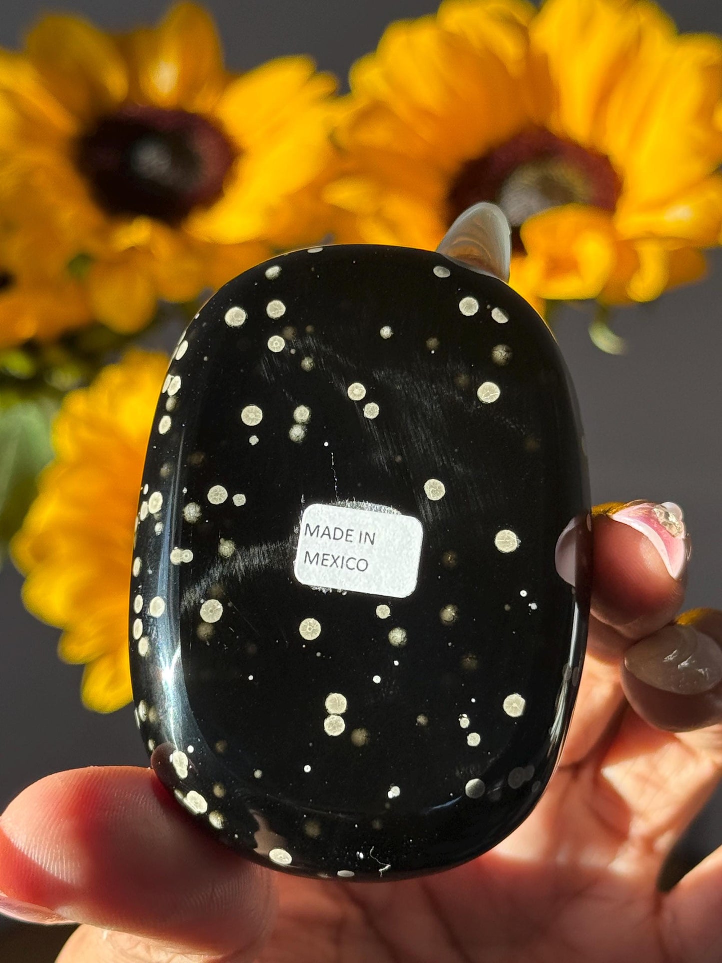 Stardust Obsidian Palm Stone – Rare Mexico Obsidian, Star-Dusted Pattern, Unique Mexican Obsidian