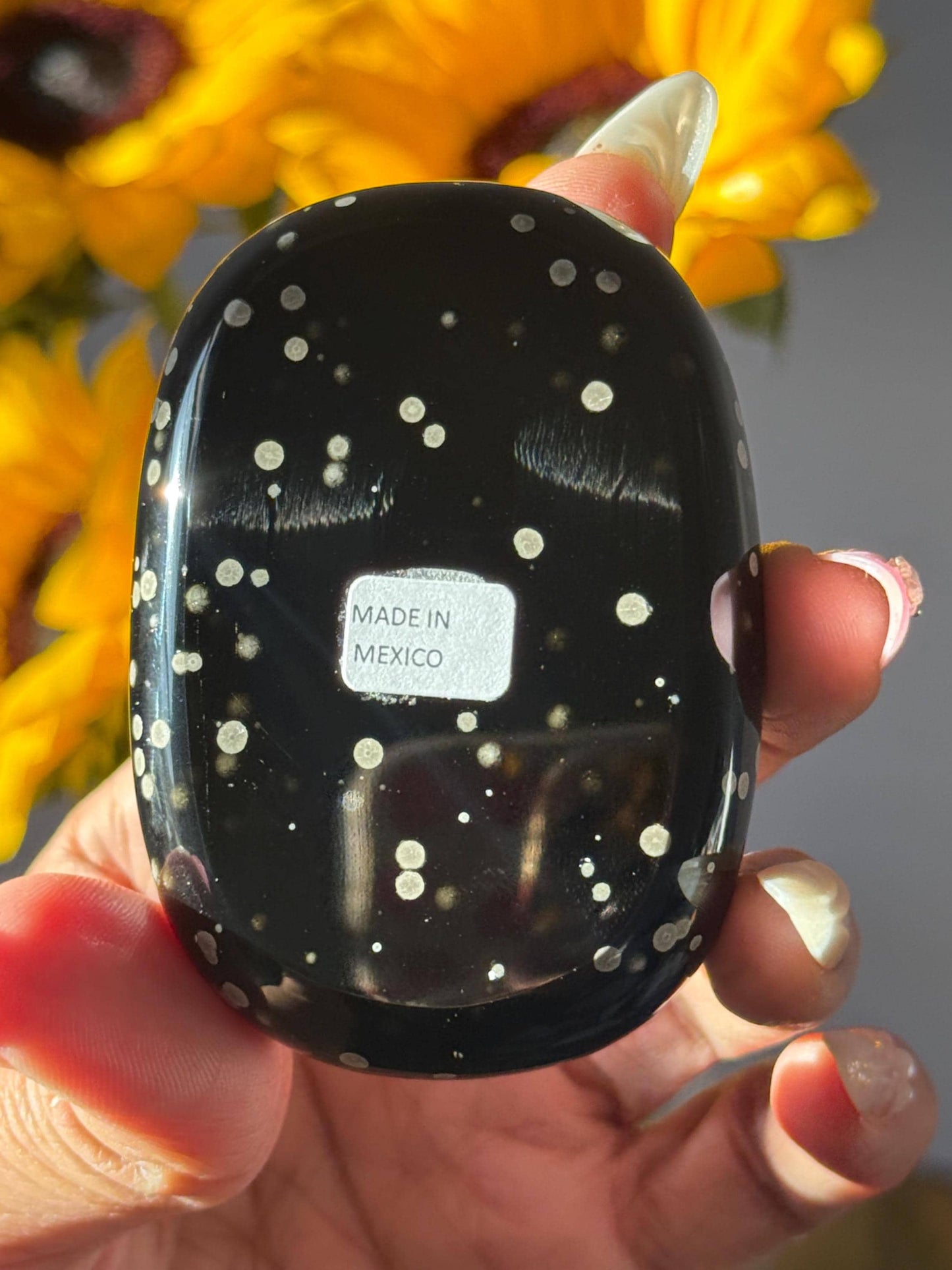 Stardust Obsidian Palm Stone – Rare Mexico Obsidian, Star-Dusted Pattern, Unique Mexican Obsidian