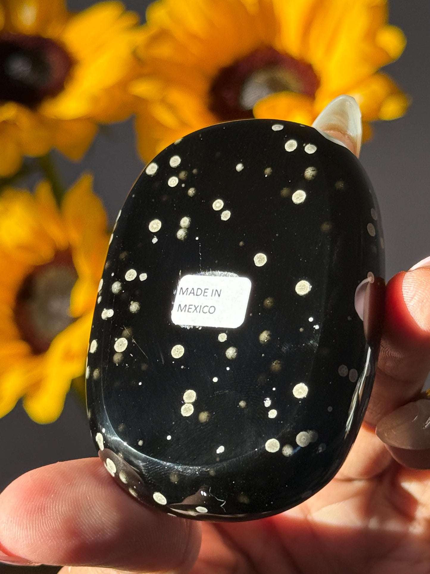 Stardust Obsidian Palm Stone – Rare Mexico Obsidian, Star-Dusted Pattern, Unique Mexican Obsidian